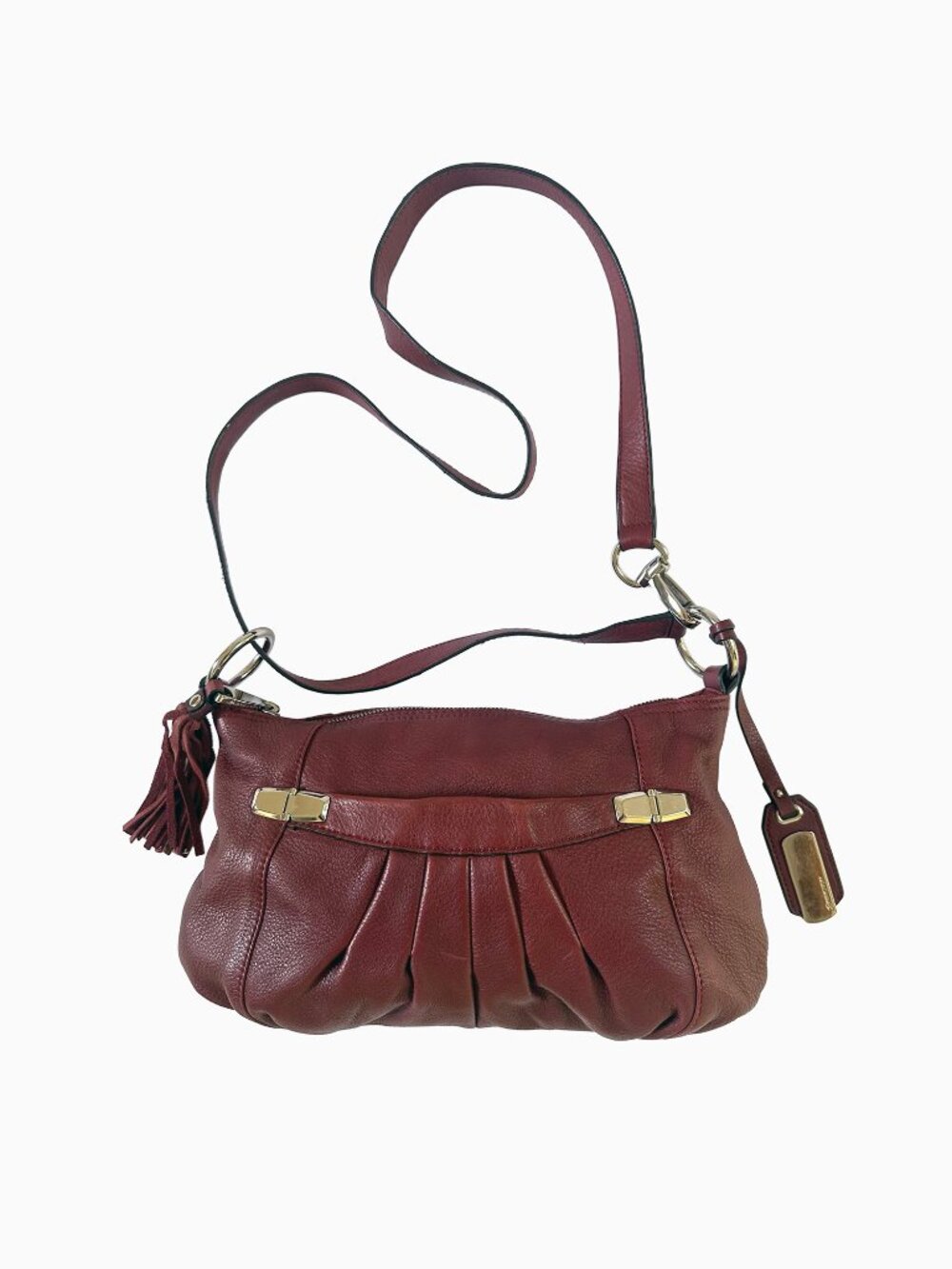 B.Makowsky Burgundy Leather Hobo Bag Convertible Crossbody Fringe Tassel Y2K 00s